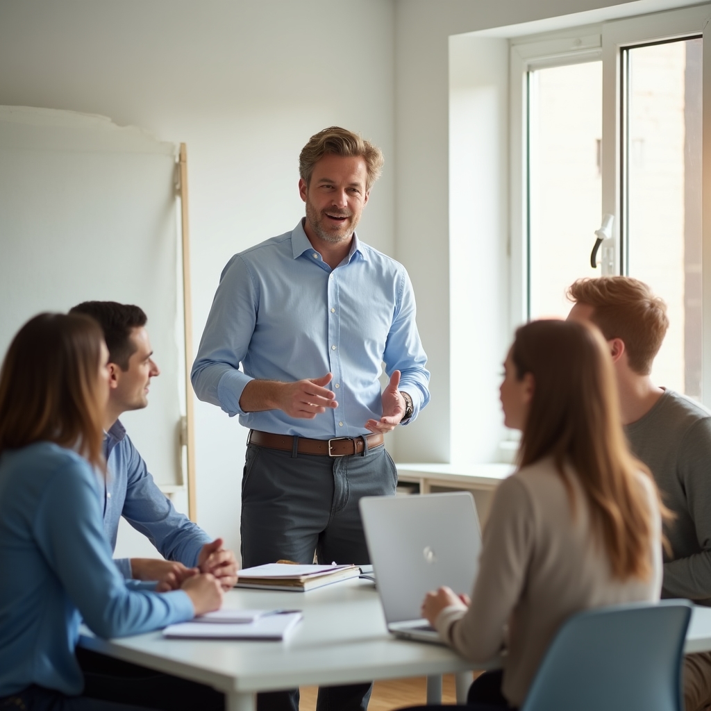 Abteilungsleiter leitet Besprechung mit Team