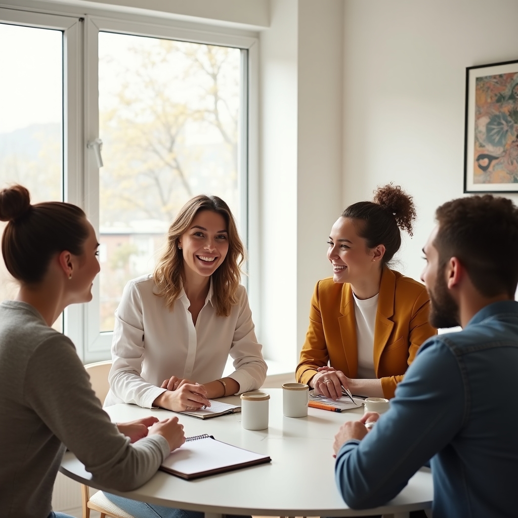 Team diskutiert offen in einem modernen Besprechungsraum