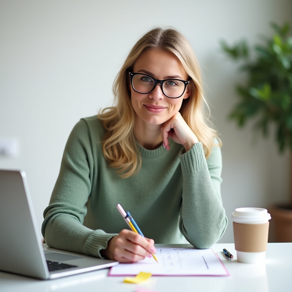 Projektleiterin arbeitet am Laptop im Workshop